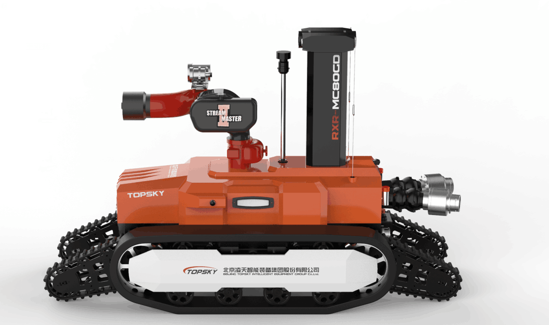 全地形防爆消防滅火偵察機器人【履帶擺臂】  (第2代，升降云臺及氣體二合一探測裝置+語音控制）  RXR-MC80BGD